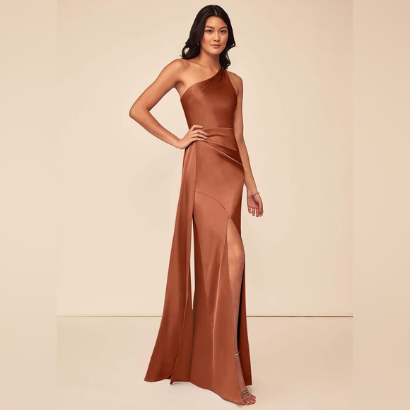 ♠️SOLD♠️ AZAZIE MARON A-Line Satin Floor-Length Prom Dress - Cedar Rose - NWT - Picture 3 of 12